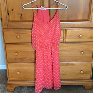Coral polka dot flowy dress